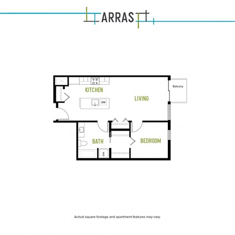Floor plan for 1 bed, 1 bath, 731 sqft